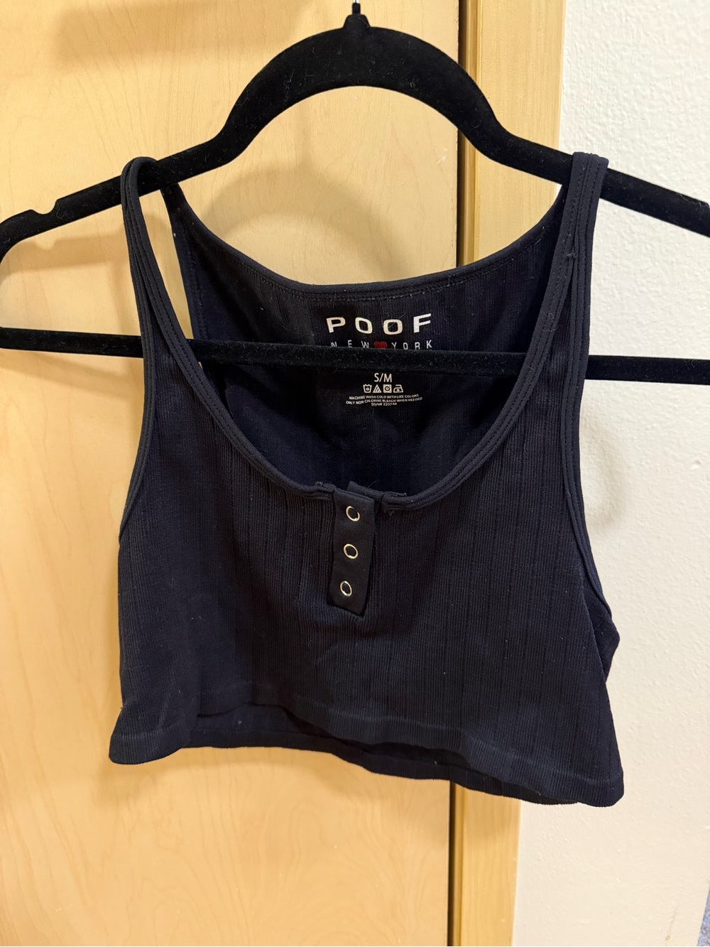 POOF New York Black Ribbed Snap-Front Crop Tank